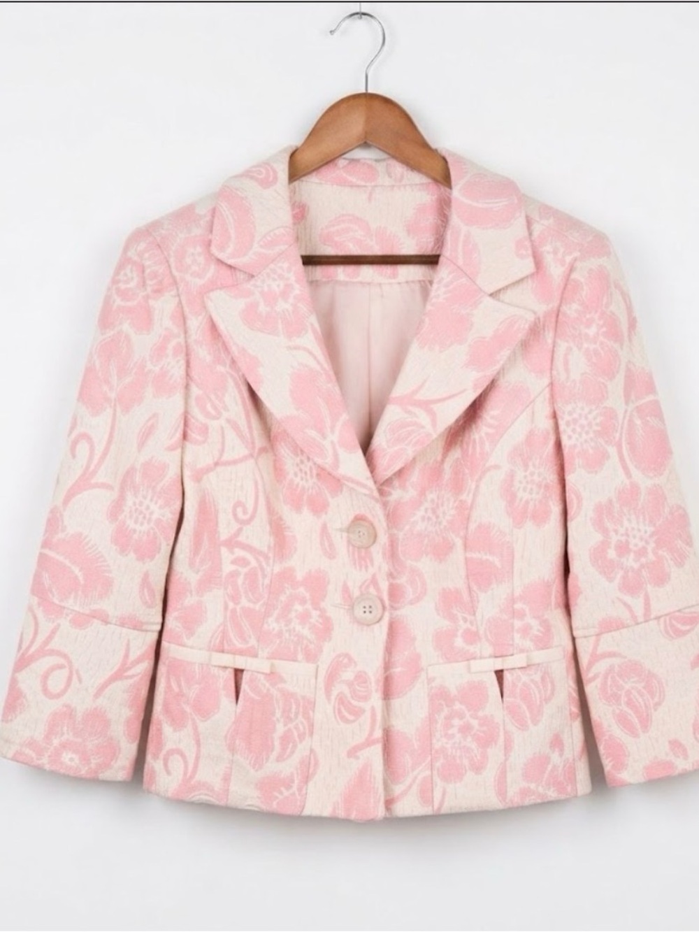 Rampage Vintage Floral Brocade Blazer Jacket Pink Cream Coquette Retro Y2K Large